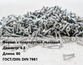 Шуруп с полукруглой головкой 6.3х80 ГОСТ: DIN 7981